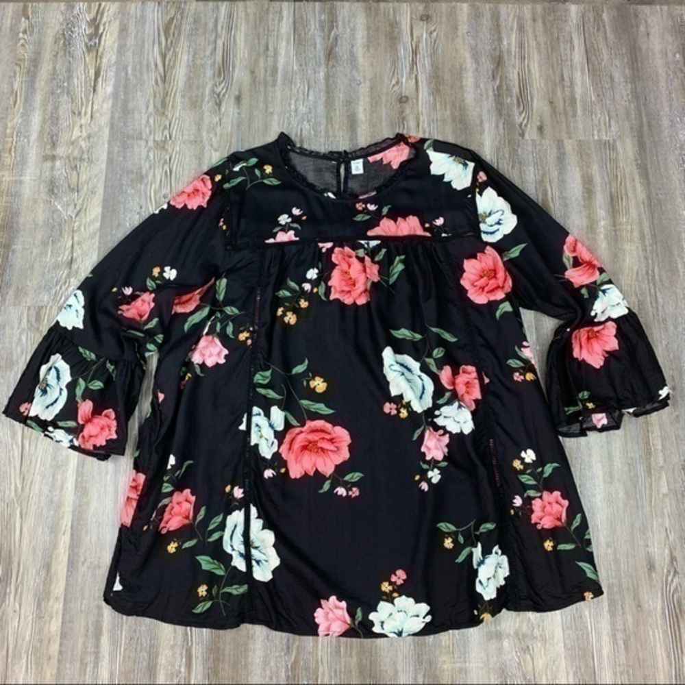 Old Navy Black White Pink Floral Blouse Size XXL Tall